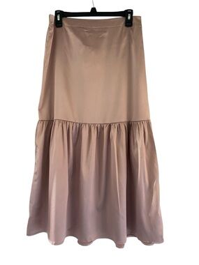 Hayden Los Angeles Dusty Rose Satin Midi Skirt Metallic Sheen Tiered Hem M